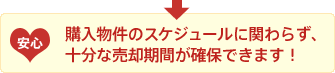 購入物件のスケジュールに関わらず、十分な売却期間が確保できます!