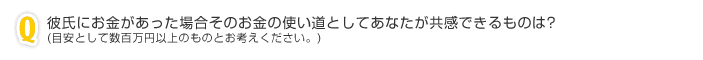 彼氏にお金があった場合そのお金の使い道としてあなたが共感できるものは?