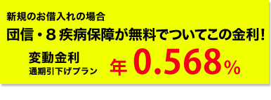 住信SBIネット銀行のネット専用住宅ローンなら　８疾病保障がついて変動金利（通期引下げプラン）年0.568％