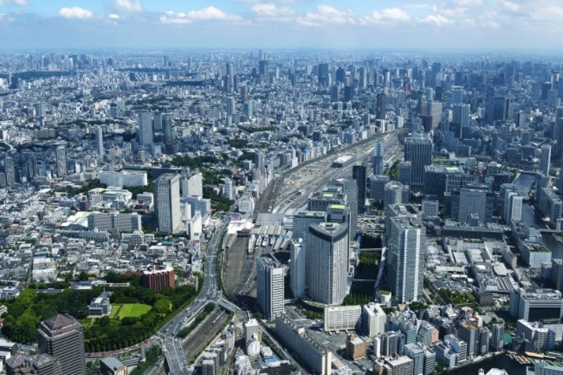 「田町」駅方向を望む航空写真