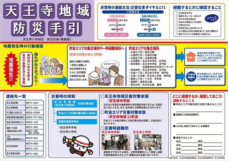 地域ごとの防災計画の例(天王寺地域の概要版) 地域ごとの防災計画の例(天王寺地域の概要版)
