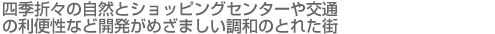 四季折々の自然とショッピングセンターや交通の利便性など開発がめざましい調和のとれた街