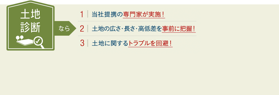 補修保証なら、当社提携の専門家が実施！土地の広さ・長さ・高低差を事前に把握！土地に関するトラブルを回避！