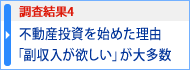 調査結果4 不動産投資を始めた理由「副収入が欲しい」が大多数