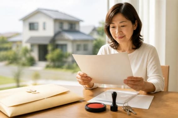 権利証を眺め、不動産売却について考えている